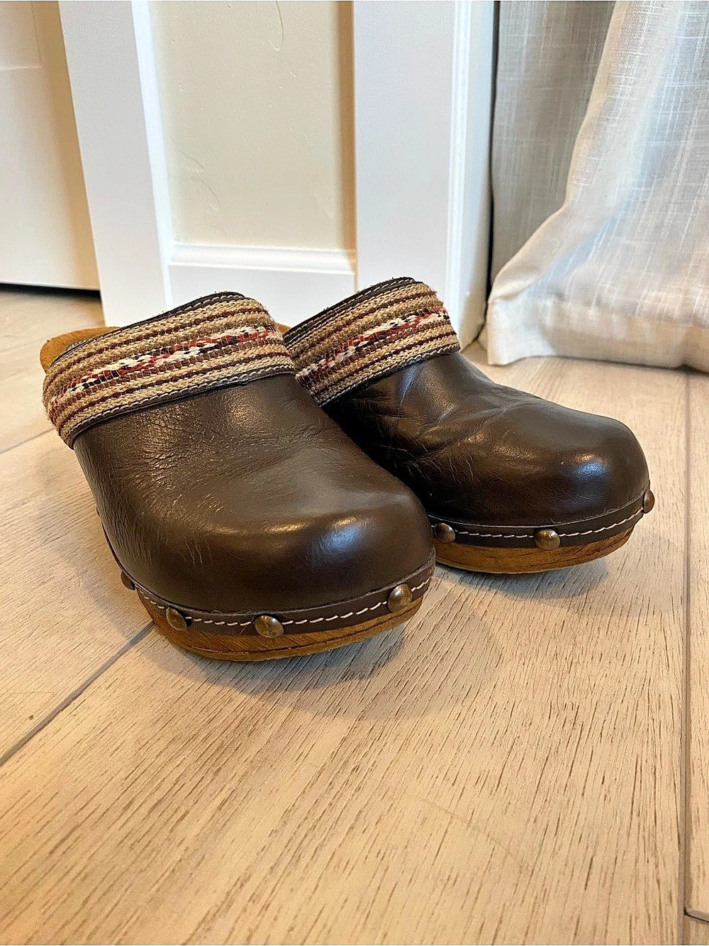 SBICCA Women's Brown Studded Leather Clogs